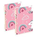 Mnsruu Cuaderno de espiral A5 con diseño de unicornio y nubes arcoíris de estilo andinavo para el trabajo, escuela, escritura, diario, rayado, 120 páginas, 15 x 21 cm, paquete de 2