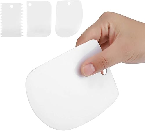 Miniatura 7 de 3 piezas de raspador de masa de plástico flexible multiusos para banco de alimentos, raspador con curvado y plano para masa de pan, pasteles,