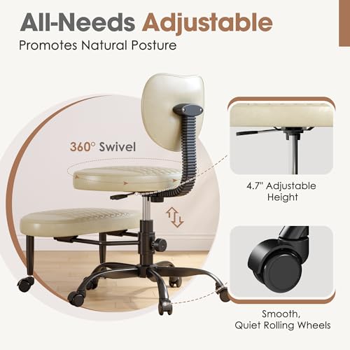 Image of Cross Legged Office Chair, 360 Swivel ADHD Chairs for Adults, Height Adjustable Ergonomic Cross Legged Office Chair with Wheels, Wide Cross Legged Chair for Meditation, Yoga (Beige)
