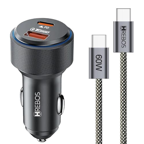 Hrebos AutoCharge Pro CRV-208 Carregador Veicular 30W USB-C + USB-A Turbo Fast Charge – Opções com Cabo USB-C ou Lightning – Preto (Somente Carregador)
