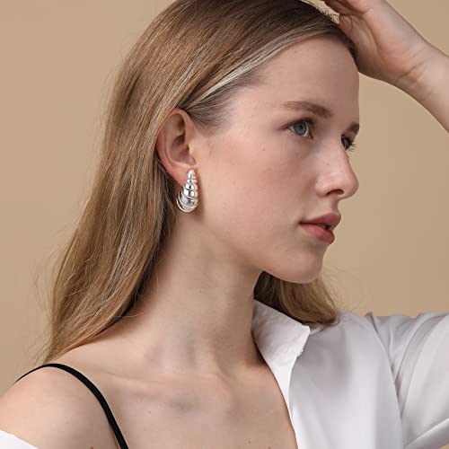 Image of Apsvo Chunky 14K Gold Plated Hoop Earrings for Women, Lightweight Waterdrop Hollow Open Hoops, Hypoallergenic Dupes Earrings