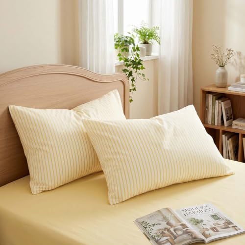 Image of Nayoroom Yellow Striped Duvet Cover Queen Yellow and White St ripe Bedding