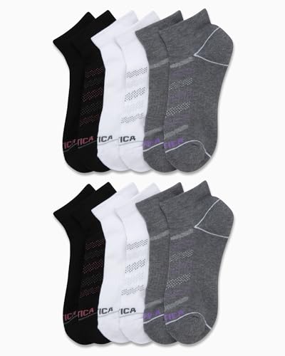 Image of Nautica Womens Quarter Socks Moisture Wicking Cushioned Socks, 12 Pack | Stretch Performance Dri-Motion Fabric, Cushioned with Arch Support, Breathable Mesh Panels, Quarter Cut, Shoe Size 4-10