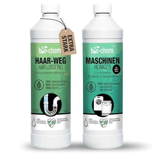 bio-chem Spülmaschinen DUO: Haar-Weg Abflussfrei Rohrreiniger 1l + Maschinenreiniger für Geschirrspüler 1l - Extra stark gegen...