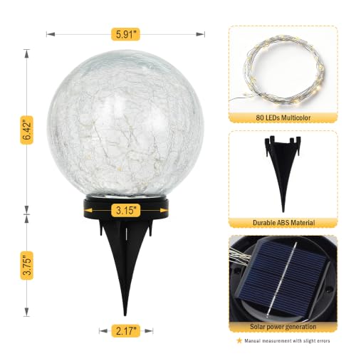 HOTEAGLE 5.9" Large Solar Globe Lights Outdoor Waterproof -2 Pack, 5.9 in - image 4