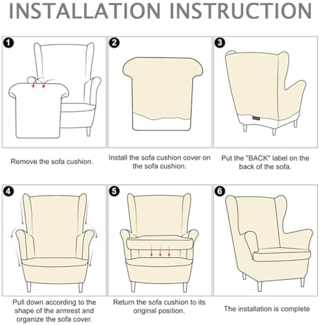 Chickwin Stretch Wingback Chair Slipcover, Botanical Print Living Room Chair Covers Furniture Protector, Spandex Wing Back Chair Covers with Arms (Leaves)