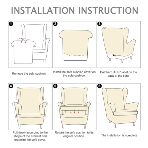 Chickwin Stretch Wingback Chair Slipcover, Botanical Print Living Room Chair Covers Furniture Protector, Spandex Wing Back Chair Covers with Arms (Orange Flower)