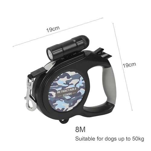 ColdShine 8M Einziehbare Hundeleine Gurt Rollleine für Hunde Einziehbar Gurt Leine Mit Abnehmbarer Taschenlampe rutschfest-Griff für Kleine Große Hunde bis 50kg