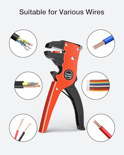 Image of VCELINK Automatic Quickstrip Wire Stripper & Cutter 2-in-1, Black | Eagle-nose Design Quick Strip Wire Stripper 14-24AWG Wires Cleanly in Tight Outlet Boxes, No Core Damage