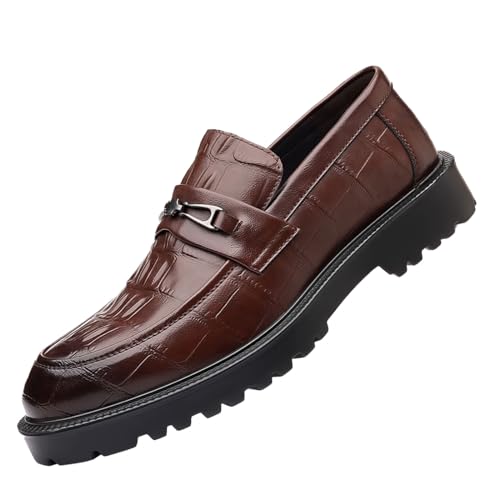 Image of Men's Patent Leather Brogue Low Heel Oxfords Fashion Classic Round-Toe Lace Up Wing Tips Carved Business Dress Derby Shoes Casual Comfortable Formal Work Wedding Shoes (Brown,8.5)