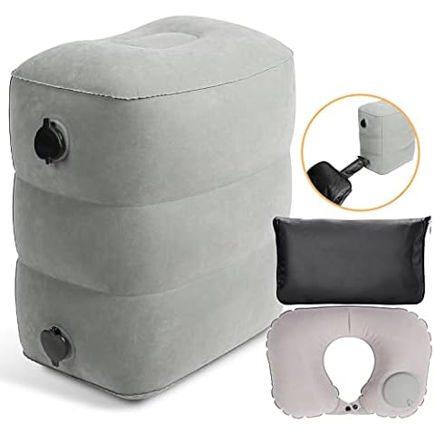 WADEO Upgraded Inflatable Foot Rest for Plane with Fast Inflator & Travel Pillow, Travel Foot Rest for Airplanes, Train, Buses, 3-Level Adjustable Height, Suitable for Toddlers, Kids to Sleep Cover