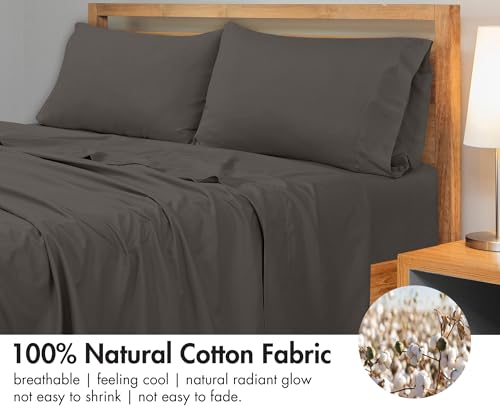 Image of Royale Linens 300 Thread Count 100% Long Staple Combed Cotton Flat Sheet - Super Soft - Top Sheets - Twin Flat Sheet Sold Separately - Breathable, Cool & Crisp Percale Sheets Only (Twin, Grey)