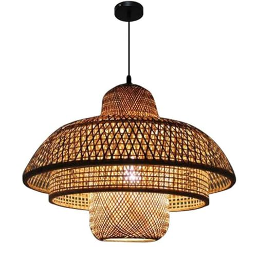 Suspension rétro en bambou naturel et rotin E27 50 cm