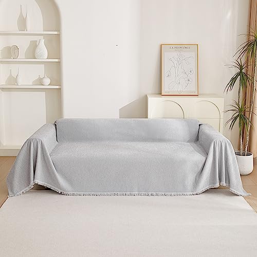 MYSKY HOME Couch Cover Sofa Schutzdecke Hellgrau Kratzschutz für Sofa, Sofa Überzug 3 sitzer, Sofaüberwürfe Sofaschutz Katze, Couchschutz für Haustiere Haare Kinder Hund Katze Kratzer, 180 * 300cm