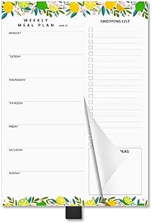 Asten Meal Planner and Grocery List with Magnetic, Weekly Menu Planner Notepad for Fridge, Dinner Food Planner with Tear Off Shopping List 7 x 10inches, 52 Sheet Lemon)
