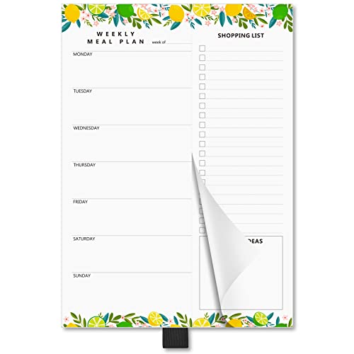 Asten Planificateur de repas et liste de courses avec bloc-notes magnétique hebdomadaire pour réfrigérateur, planificateur de dîner avec liste de courses détachable 17.8x25.4 cm, 52 feuilles (citron) Cover