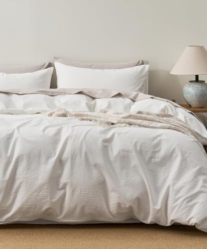 Image of JELLYMONI Queen Size Duvet Cover 100% Cotton Linen Texture Breathable Set