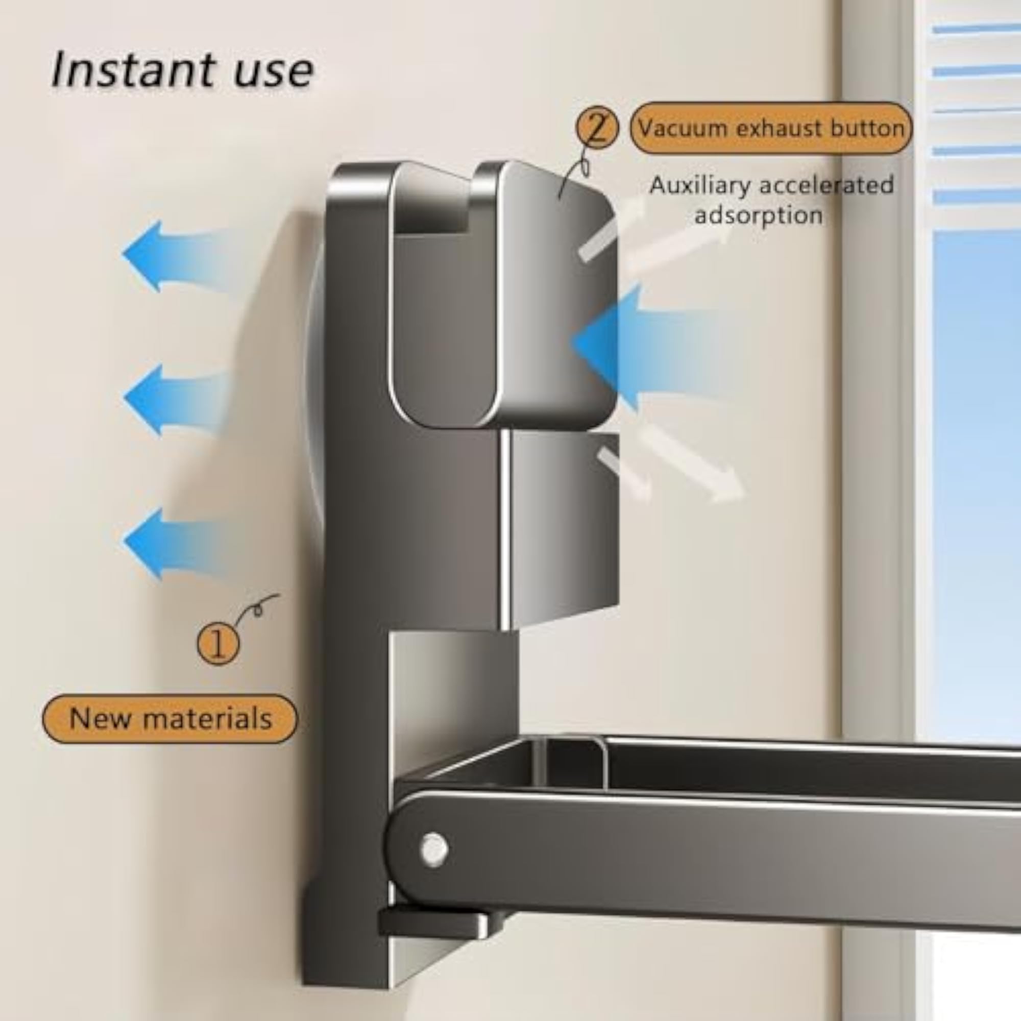 Modern Square Suction Towel Rack for Bathroom, Rust Proof