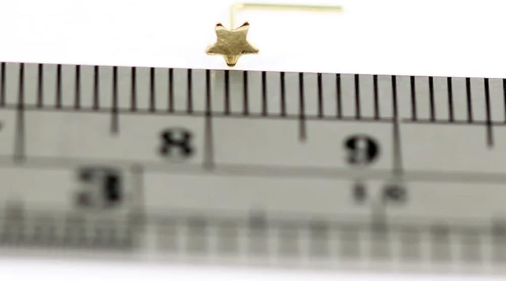 9K Solid Yellow Gold Plain Star Top 22 Gauge (0.6mm) L Shaped Nose Stud - Nose Pin - Tiny Nose Ring - 9K Gold Nose Piercing Body Jewelry
