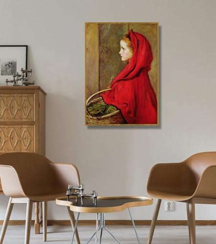 Tableau d'art de mur de toile Chaperon Rouge Millais cadre teck
