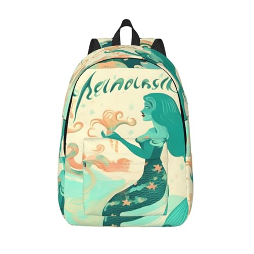 Retro Mermaid print Duffel Bag, Lightweight Duffel Bag, Casual Backpack, 17.7 x 6.3 x 12.2 inches
