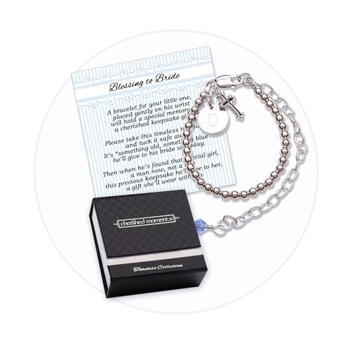 Image of Cherished Moments Personalized Baby Blessing to Bride Christening Cross Bracelet with Initial Charm for Boys in 925 Sterling Silver