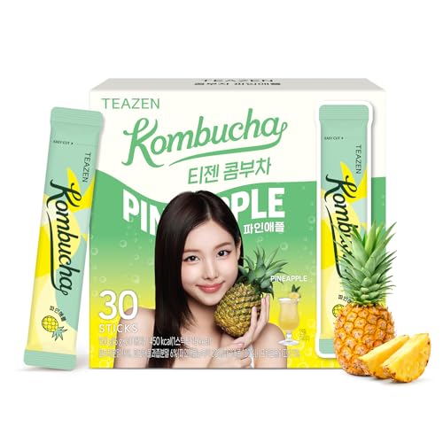 Image of TEAZEN Pineapple Kombucha Powder, Hydration Drink Mix, Sugar Free, Live Probiotics & Prebiotics, On-the-Go 30 Packets, 5.29oz