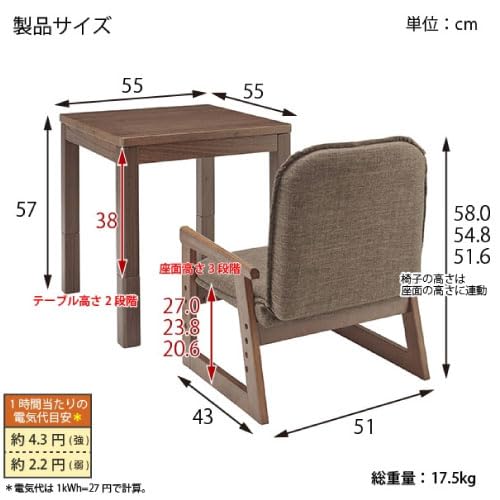 Amazon.co.jp : こたつテーブル おひとり様こたつ 椅子・掛け布団付き