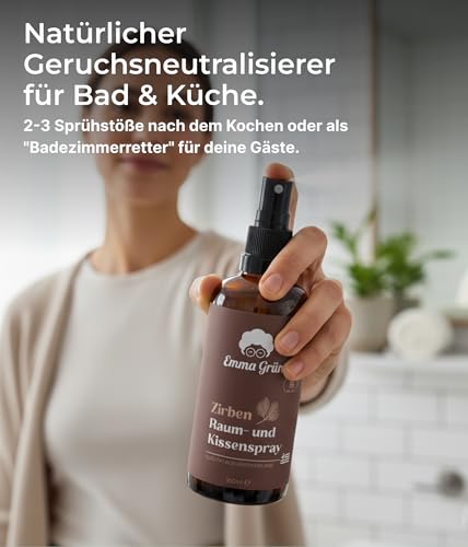 Emma Grün® Zirbenspray & Zirbenduft 100ml [AUS WILDWUCHS] - Raumspray & Kissenspray mit Naturreinem Pinus Cembra - Natürliches Zirbenspray für Auto Duft, Raumduft & für Zirben Produkte