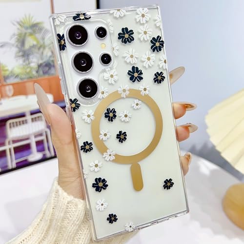 Coque magnétique Samsung S25 Plus fleur silicone rigide antichoc