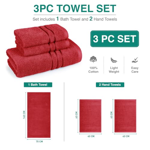 Image of MYTRIDENT Towel Set| Comfort Living | Quick Drying | Travel Friendly | for Men /Women | 3 PC Towel Set | 1 Bath (70 cm x 140 cm) 2 Hand (40 cm x 60 cm) | 100% Cotton 400 GSM - Tango Tomato