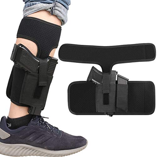 XAegis Ankle Holster with Calf Strap and Spare Magazine Pouch Comfortable Conceal Carry Holster for Small or Medium Gun Frame with Length Less 7 inches