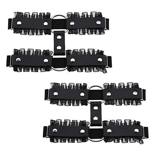 alisikee 2 Reihen Spitze Oberschenkel Strumpfband, verstellbare modische Beinstrumpfbänder für Damen, schwarz, 2 Stück, Schwarz, Einheitsgröße Cover