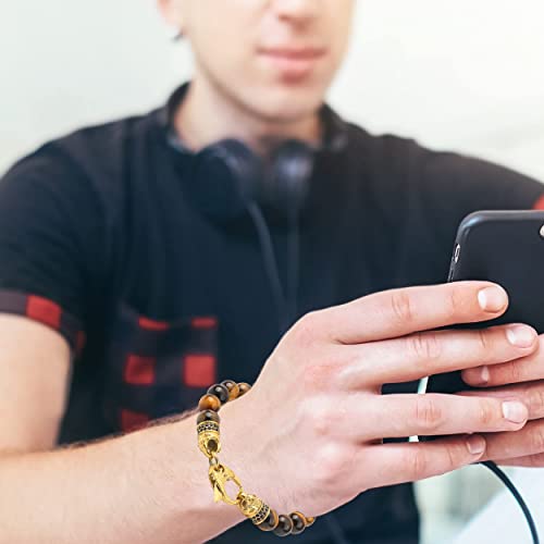 Tiger Eye Bracelet Men Gifts: 10Mm Mens Beaded Bracelets Anxiety Stress Relief Mens Bracelet With Stainless Steel Beads Cubic Zircon Stones #TOP5