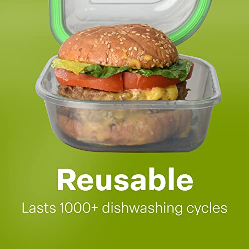 Mygo Container Bun Sized To-Go Compartment Container, 5-1/2" X 5-1/2" X 3-1/2" Reusable, Microwave Safe, Nsf Certified, Smoke/Green #TOP4