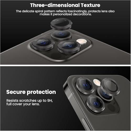 Image of Skinomi Camera Lens Protector Compatible with iPhone 13 pro max [Anti-Scratch] Premium Tempered Glass Film Aluminum Alloy Lens Ring Cover, Black