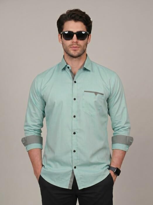 Image of Diverse Men's Cotton Blend Shirt with Pocket Design Spread Collar Full Sleeves Regular Fit and Standard Length | Comfortable Cotton Casual Shirt for Man