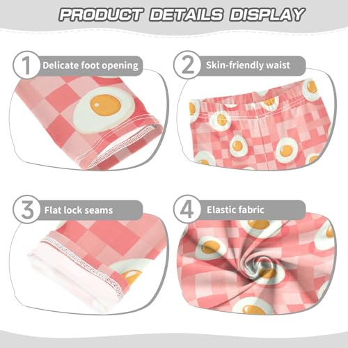 Fried Eggs Girls' Leggings Toddler Doodles Checkered Red Kids Yoga Pants Dance Active Tights 4T3