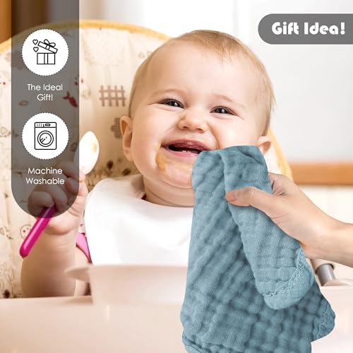 Image of Ease Cubs 12 Pack Muslin Washcloths for Baby - 100% Cotton Baby Wash Cloths for or Baby Face Body Comfy and Soft for Newborn Infants Kids Girls and Boys - 12 inchx12 inch - Slate, Grey and Navy Series