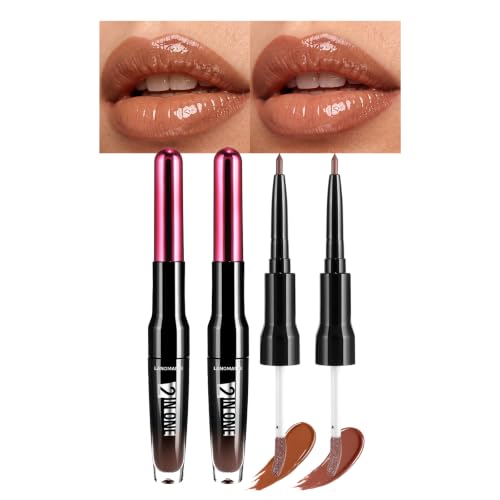 Image of LANGMANNI 2 Pack 2-in-1 Lip Liner & Gloss Set, 03 Caramel + 04 Cinnamon
