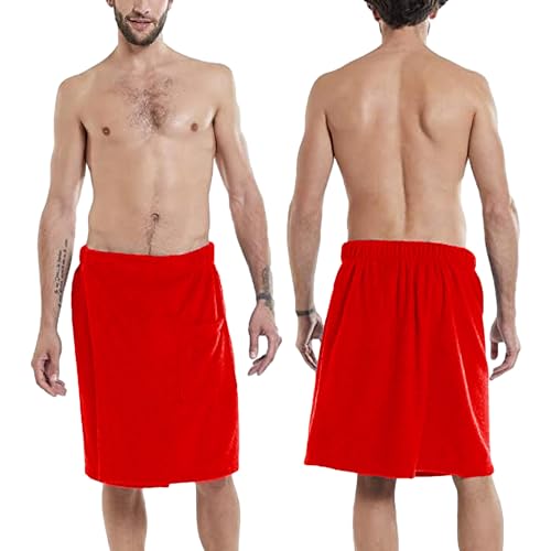 Jamron Mens Adjustable Bath Towel Wrap - Wearable Towel Skirt with Pocket for Gym Shower Sauna Spa & Beach Cover Ups Red M - Image 3