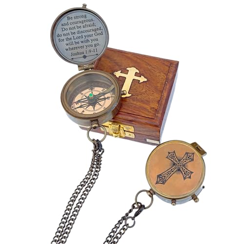 Brújula de latón antigua personalizada grabada con estuche de cuero para regalo de niños, bautizo, cumpleaños y decoración de Pascua miniatura 2
