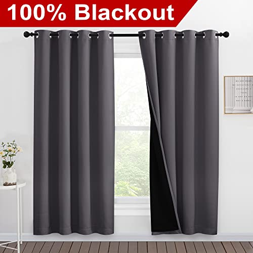 Image of NICETOWN Grey Full Shade Curtain Panels, Pair of Energy Smart & Noise Blocking Out Blackout Drapes for Dining Room Window, Thermal Insulated Guest Room Lined Window Dressing(Gray, 55 x 78 inch)