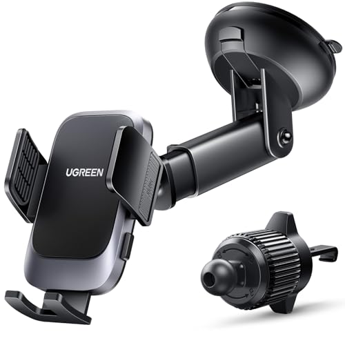 UGREEN Car Phone Holder Car Mount [Upgraded 4-in-1 Dashboard/Air Vent/Windscreen] [One-button Release] Metal Hook Mobile Holder Fit for iPhone 17/16/15/14 Samsung S25/24/23 4.7-7.2 Accessories