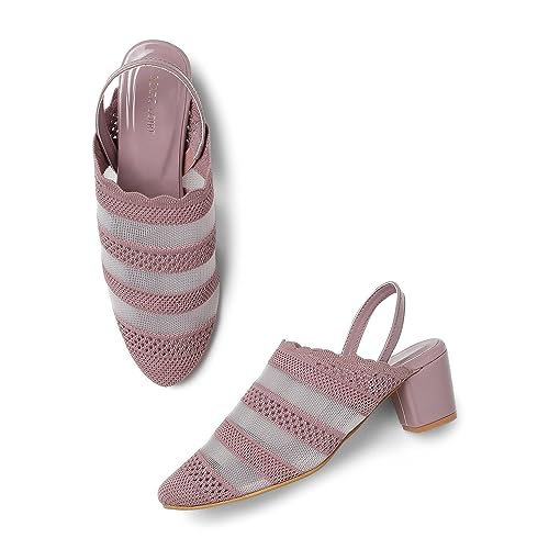 Image of Marc Loire Women's Knitted Round Toe Block Heel Mules for Casual and Formal Wear