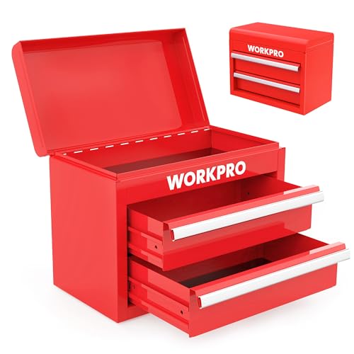 WORKPRO Mini Caja de Herramientas de Metal, Organizador de Maquillaje, 2 Cajones y 1 Caja Superior, con Alfombrillas Antideslizantes, para Organizar de Herramientas, Cosméticos, Material de Oficina