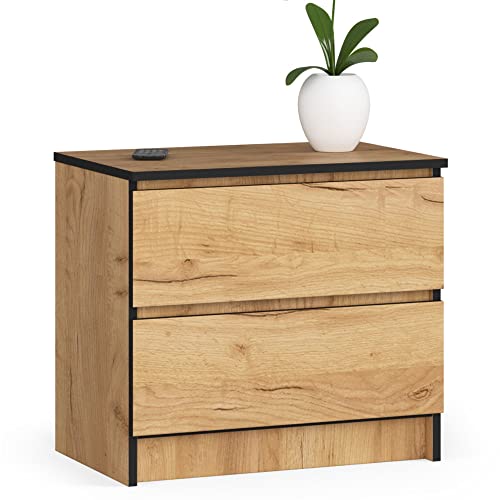Cómoda K60 con 2 cajones, para salón, dormitorio, oficina, estudio, diseño moderno y funcional, ancho 60 x 55 x profundidad 40 cm, peso 20 kg, artesanía de roble
