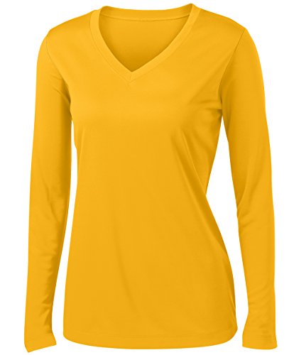 Animal Den Ladies Long Sleeve Moisture Wicking Athletic Shirts Sizes XS-4XL Gold-S