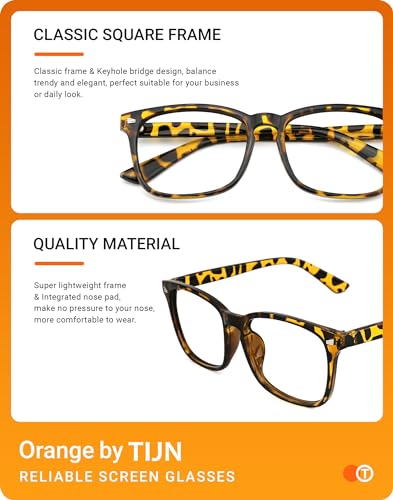 TIJN Blue Light Blocking Glasses for Women Men Clear Frame Square Nerd Eyeglasses Anti Blue Ray Computer Screen Glasses