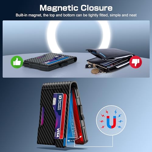 Image of Wallet for Men - Pop Up Case, Cash Slot, and Credit Card Wallet - Slim Minimalist Aluminum Front Pocket Wallet with RFID Blocking /ID Window (Vertical Carbon Fiber)